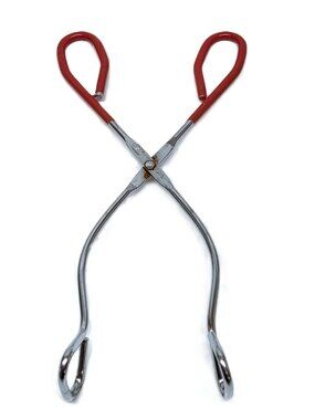 Vintage Ekco USA Hot Dog Tongs Scissor Red Rubber Handle BBQ 10.75”